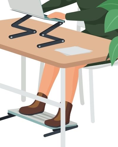 desk ergonomics graphic - woman using foot stool to keep hips at correct height